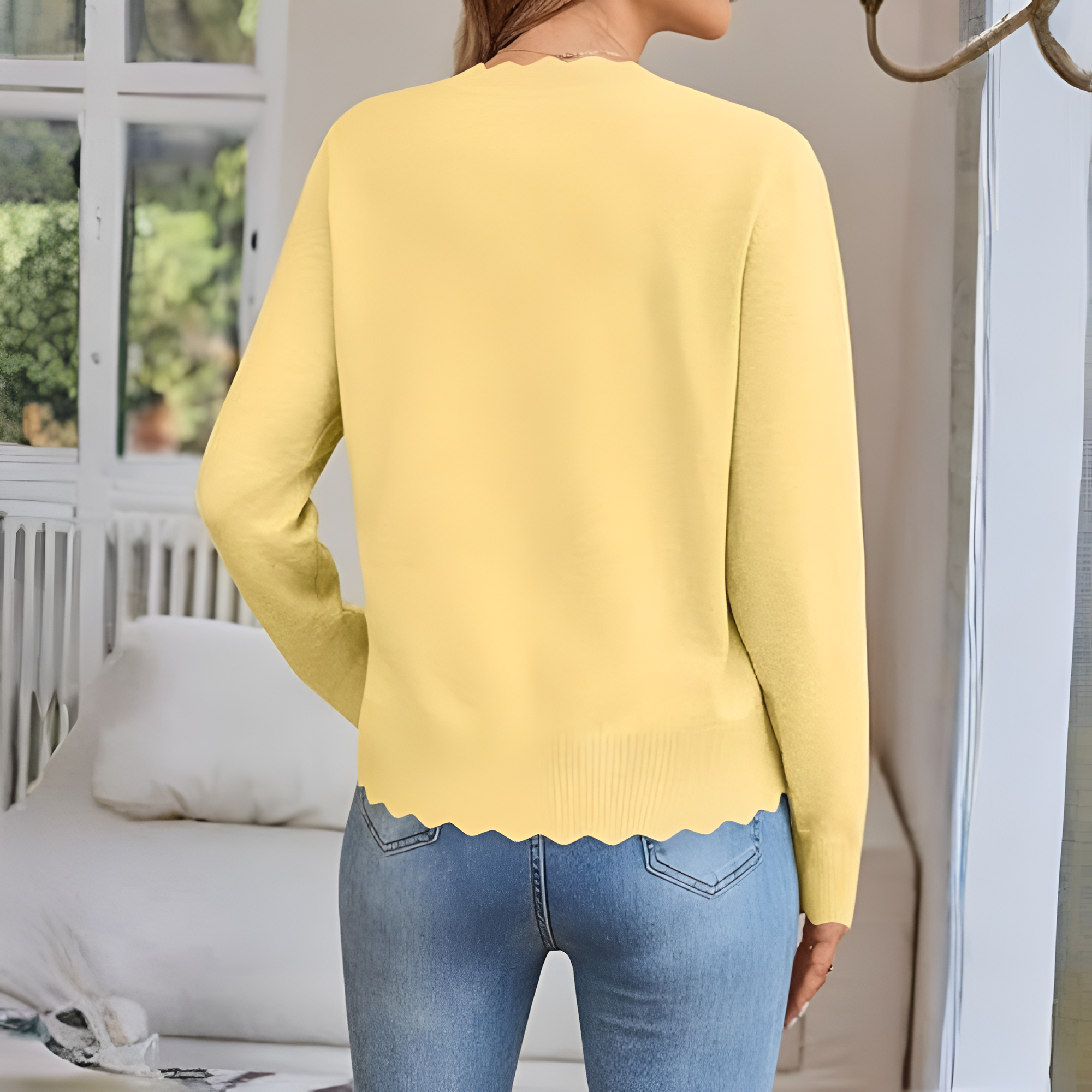 Lightweight Button Down Knit Cardigan With Scallop TrimLightweight Button Down Knit Cardigan With Scallop Trim - Image 11