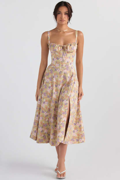 Floral Bustier Midriff Design Shaper Dress-Cozy Knit Sets