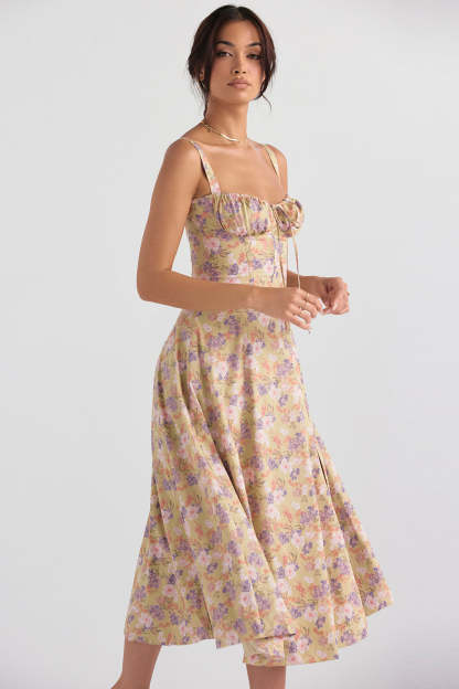Floral Bustier Midriff Design Shaper Dress-Cozy Knit Sets