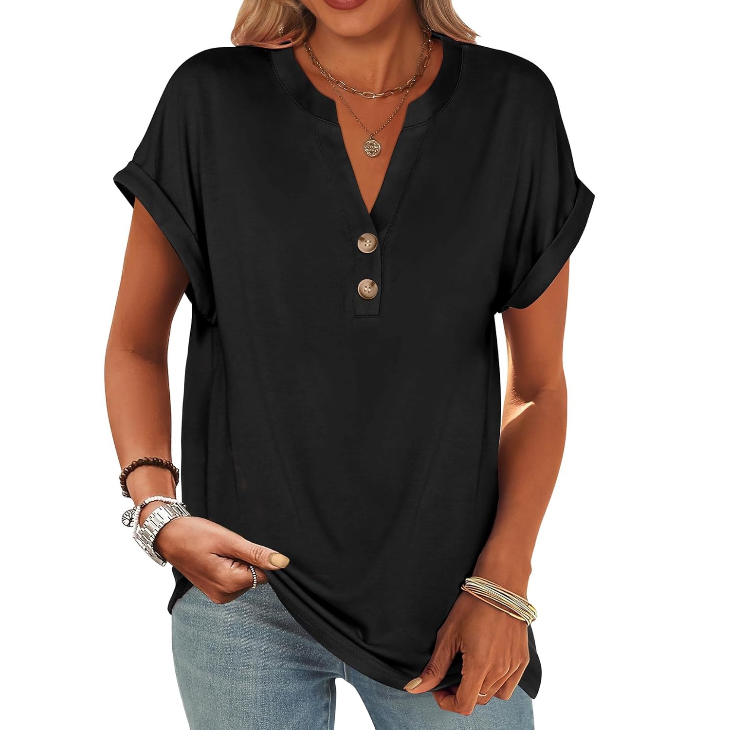 Summer Henley Casual Top For Women 