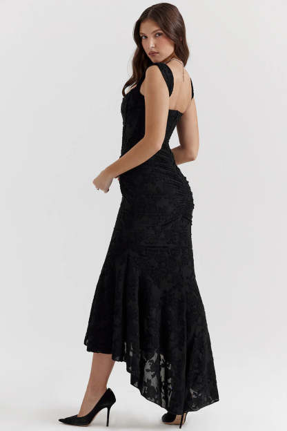 Floral Embroidered Lace Ruched Maxi Dress-Cozy Knit Sets