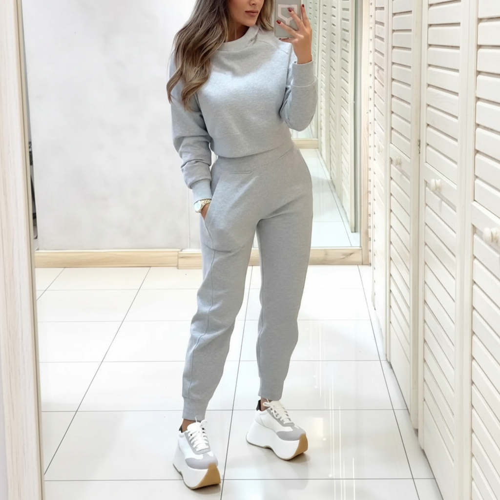 Women High Collar Long Sleeve Autumn and Winter Casual Sweater Suit