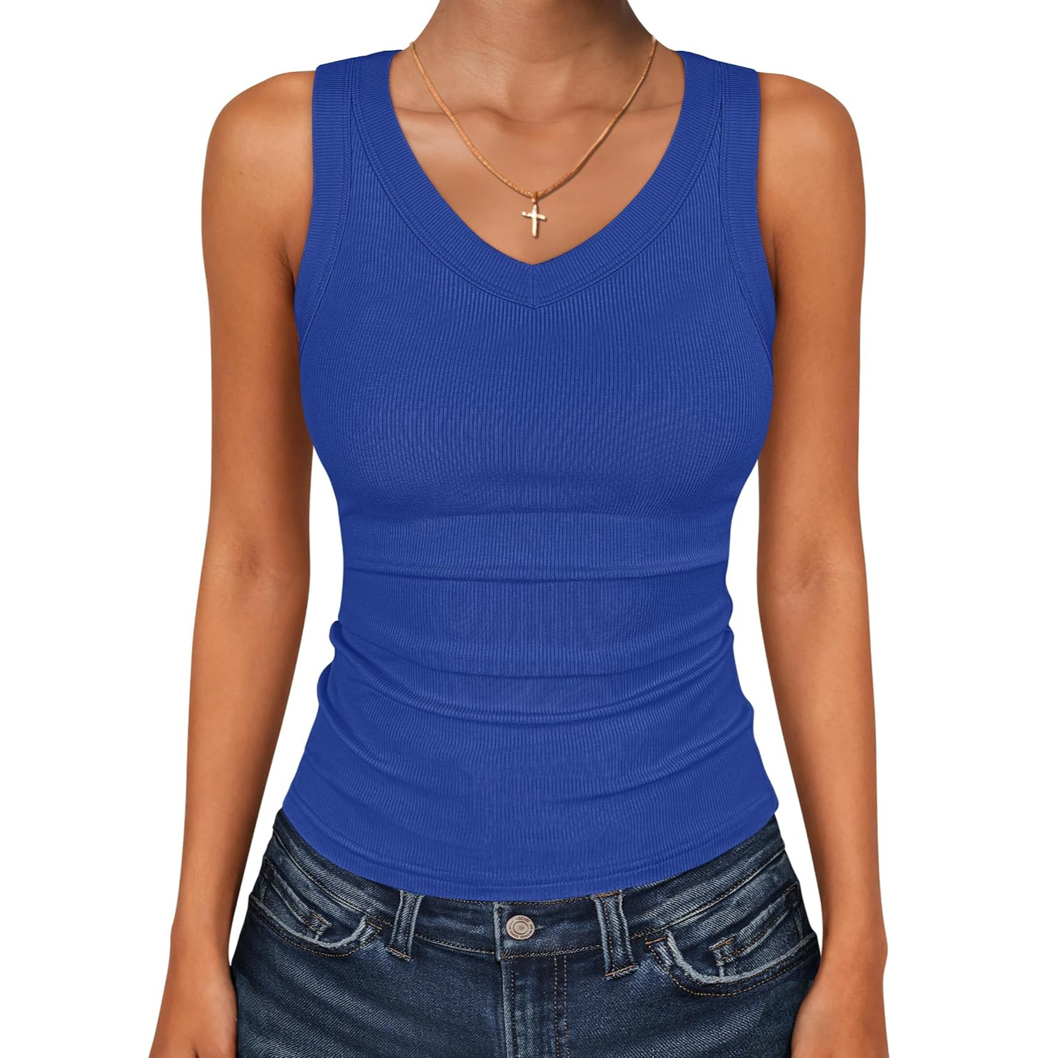 Casual Ribbed Knit Slim Fitted Sleeveless Tank Top for Women