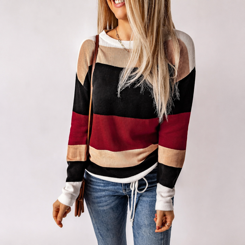 Striped Winter Fashion Outfits Sweaters With Drawstring For Women