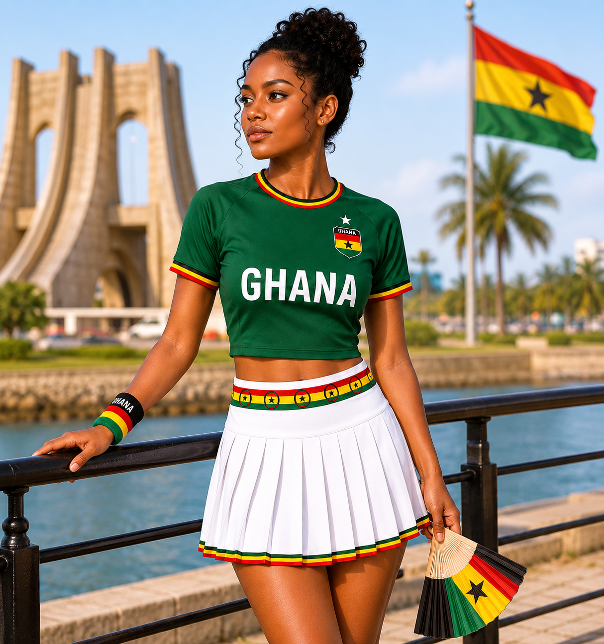 FIFA 2026 Ghana Football Themed Two Piece Skirt Set For Women
