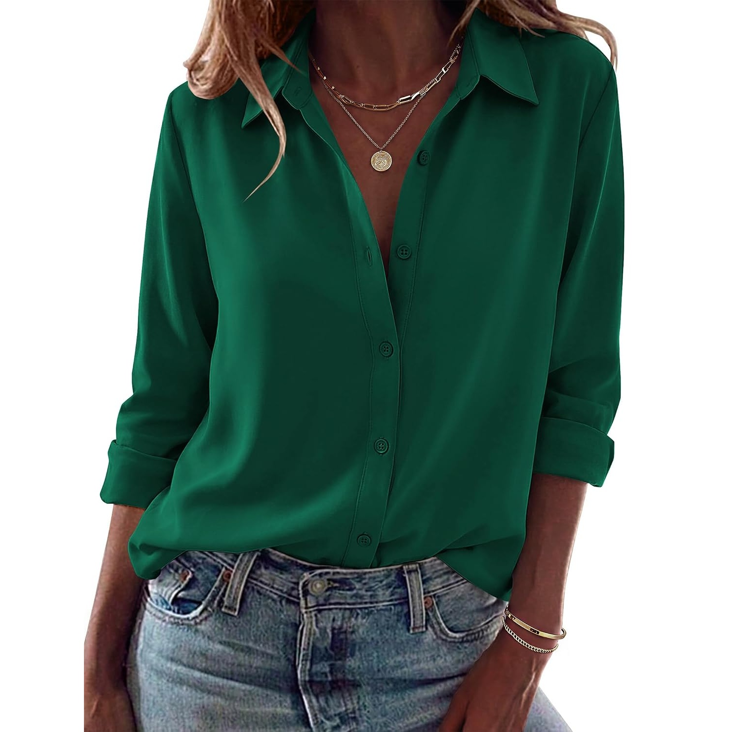 Casual Long Sleeve Button Down Blouse For Women