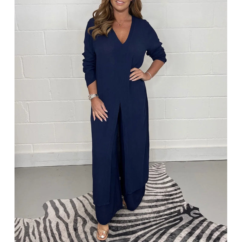 2 Pieces Casual Suit With Long Top And Trouser-Cozy Knit Sets