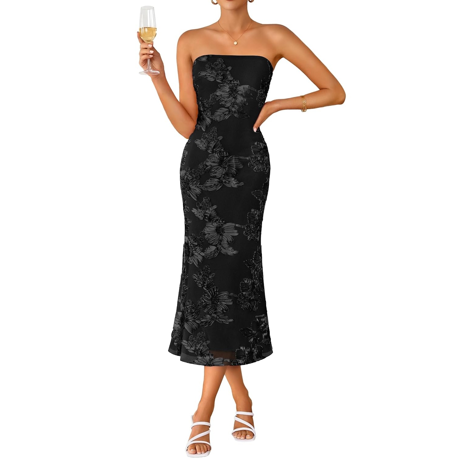 Summer Floral Printed Strapless Party Dress For Women