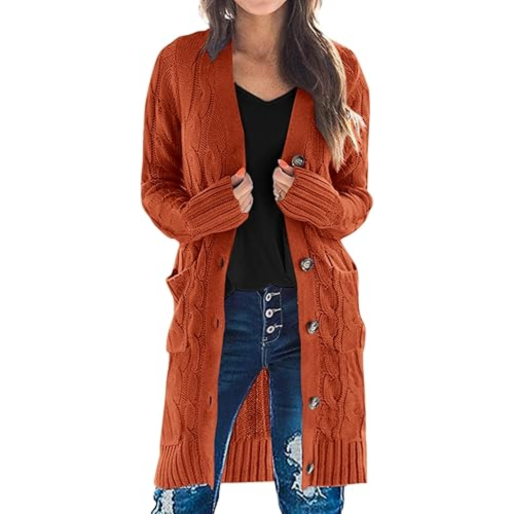 Long Sleeve Cable Knit Long Cardigan for WomenLong Cable Knit Open Front Cardigan - Image 5