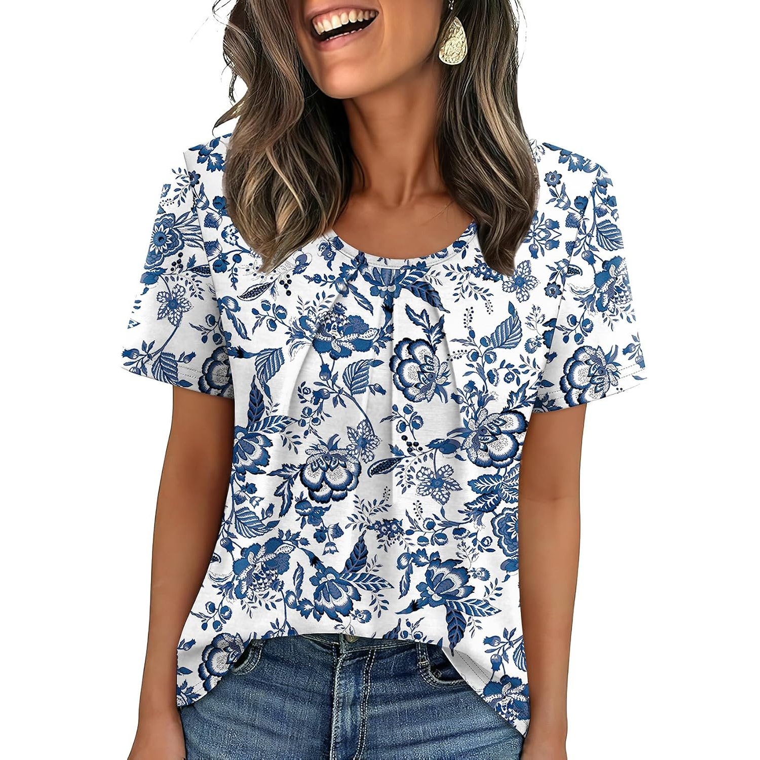 Casual Pleated Short Sleeve Shirts For Women