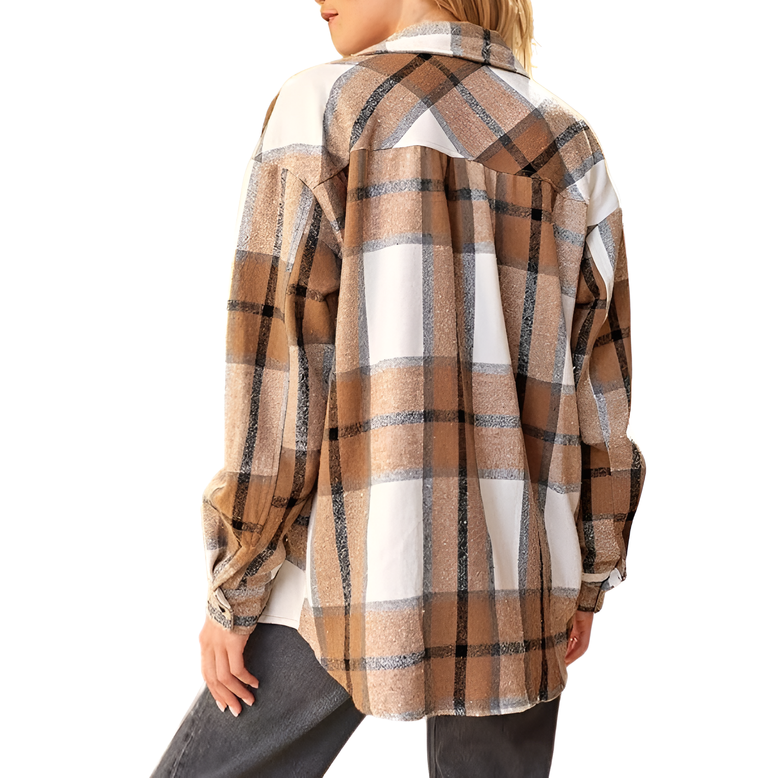 Plaid Flannel Shacket With Long Sleeve Button Down Style For Women