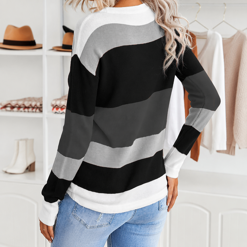 Striped Winter Fashion Outfits Sweaters With Drawstring For Women