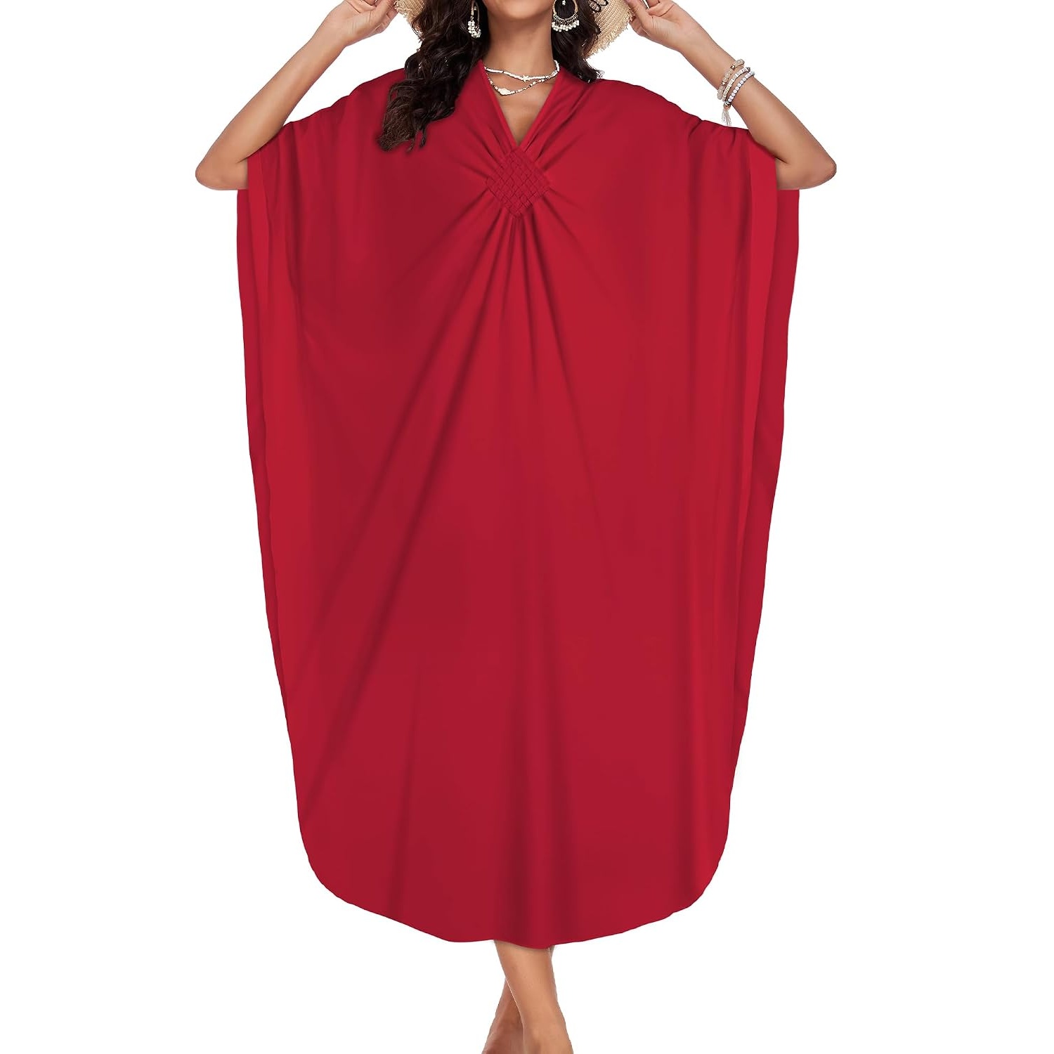 Flowy Smocked Front Kaftan Maxi Dress for Women