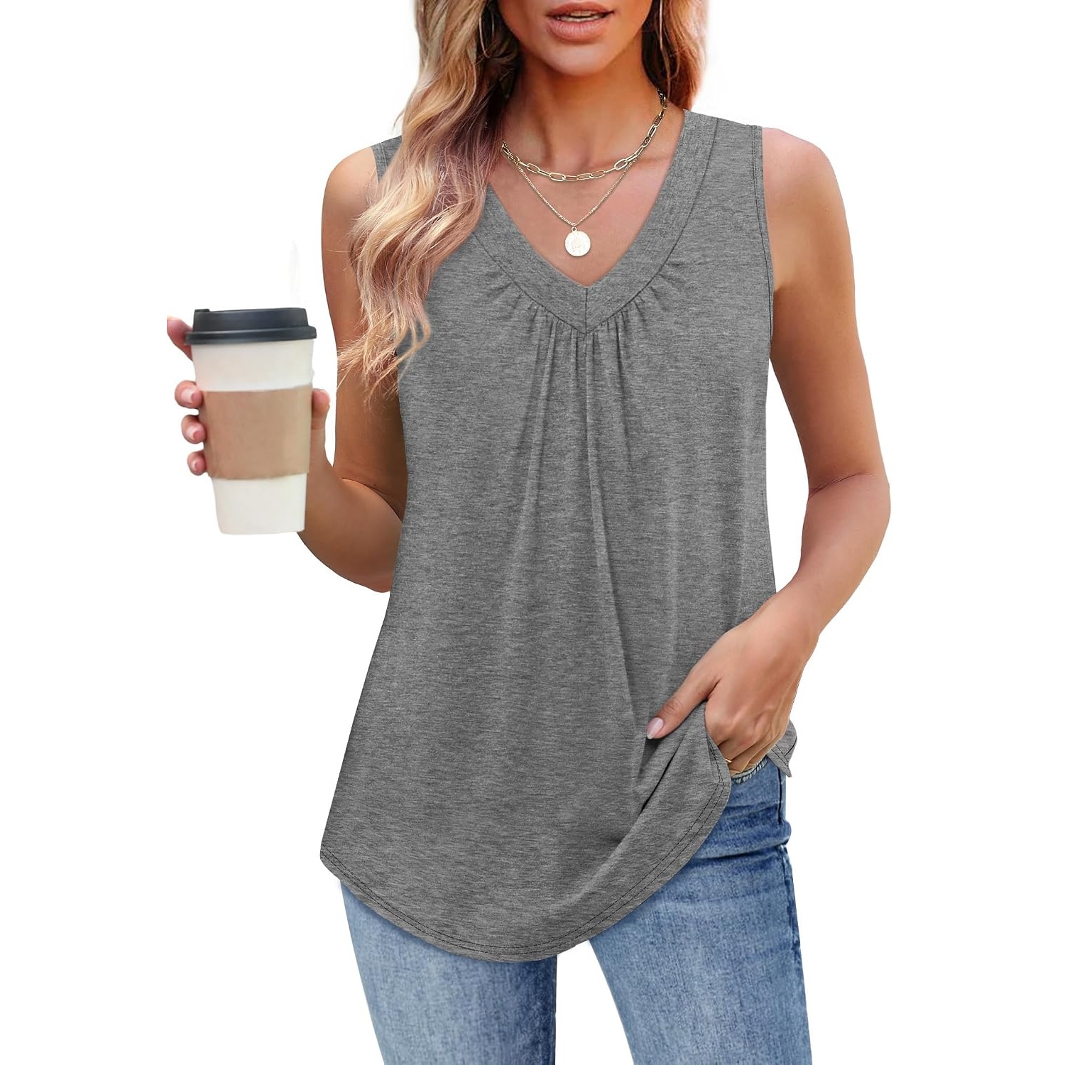 Loose Sleeveless Summer Fit Ruched Tank Top For Women