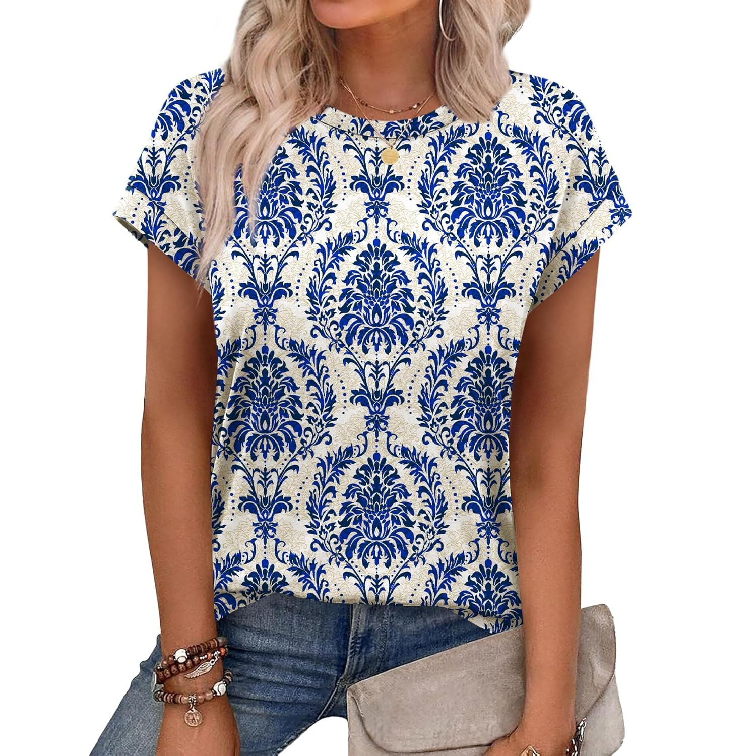 Summer Short Sleeve Crew Tunic T Shirts  For Women