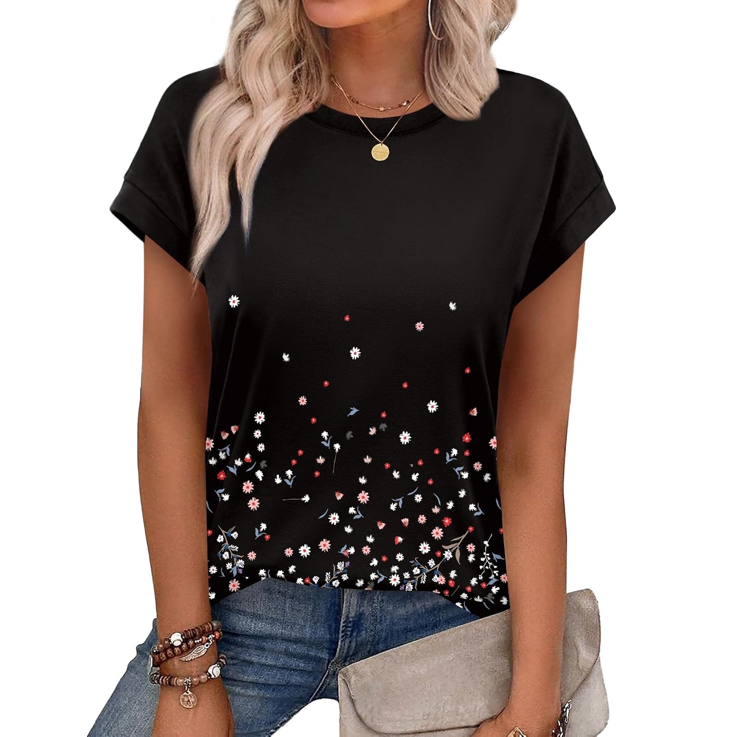 Summer Short Sleeve Crew Tunic T Shirts  For Women