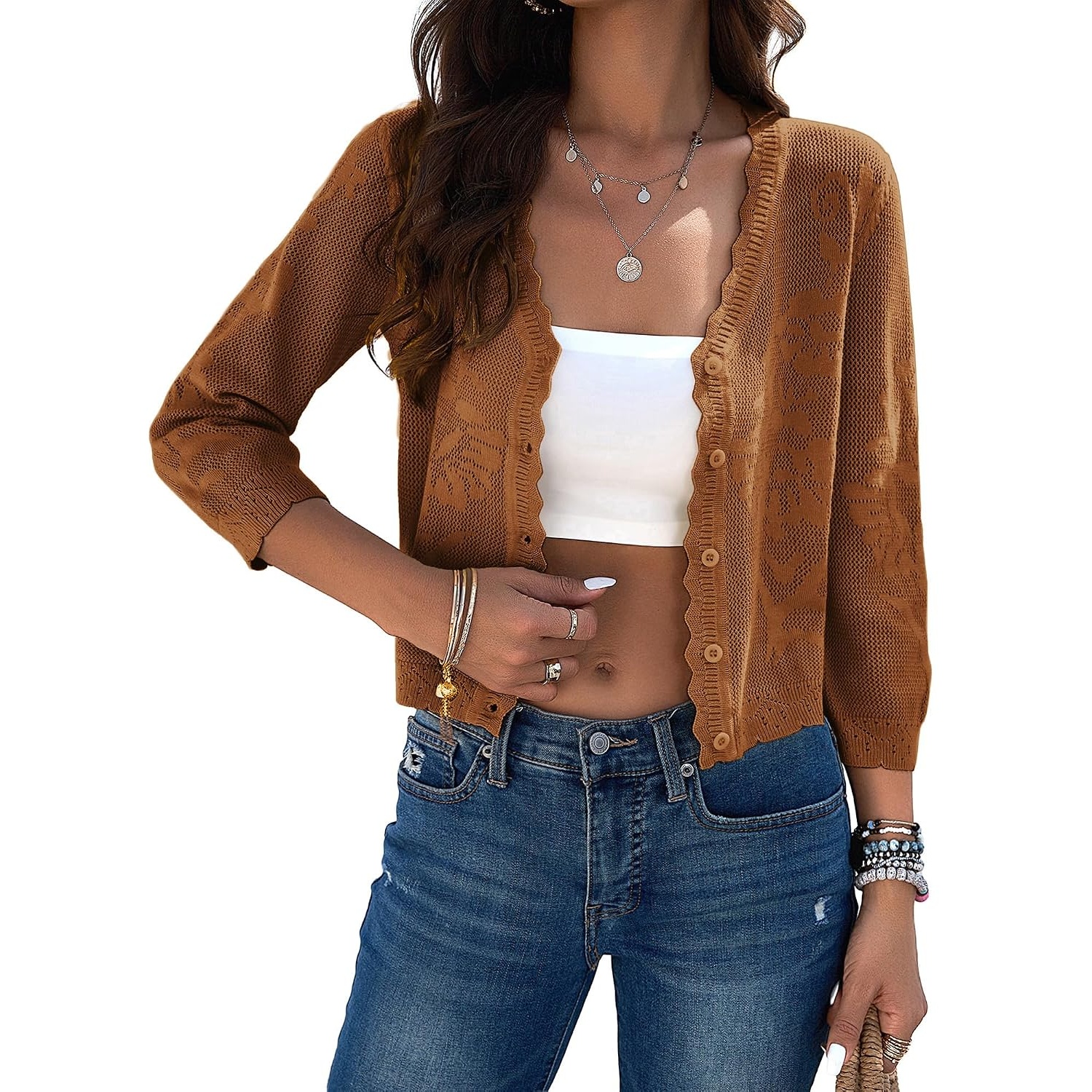 Casual Crop Crochet Shrug Cardigan For Women
