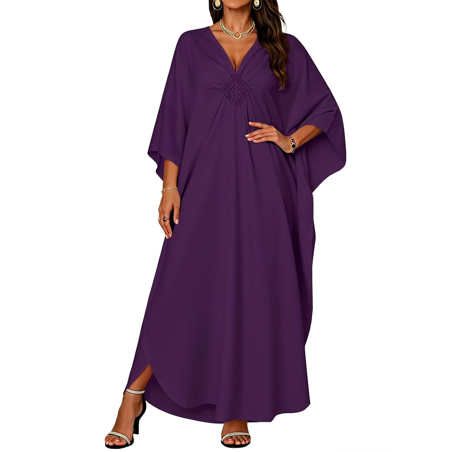 Flowy Smocked Front Kaftan Maxi Dress for Women
