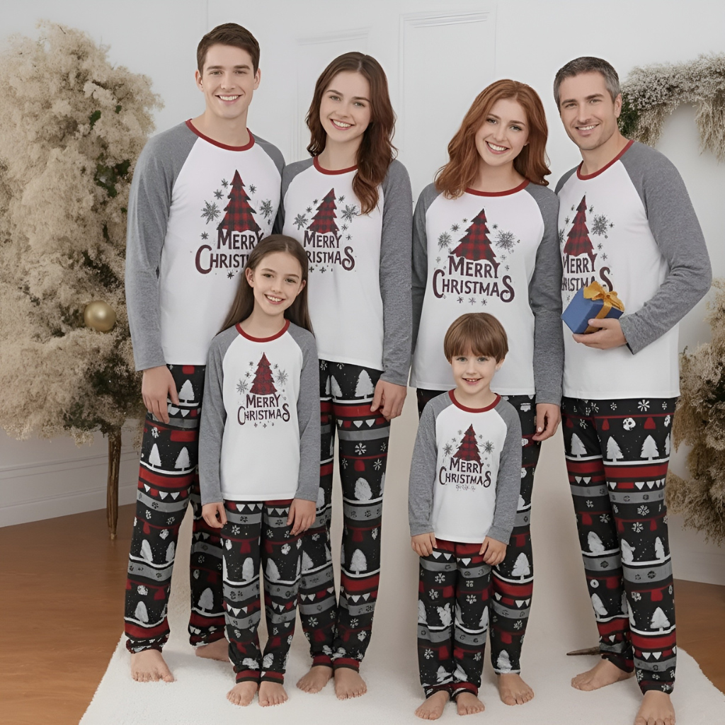 Christmas Family Tree and Snowflake Graphic and Letters Print Family Matching Pajama Sets