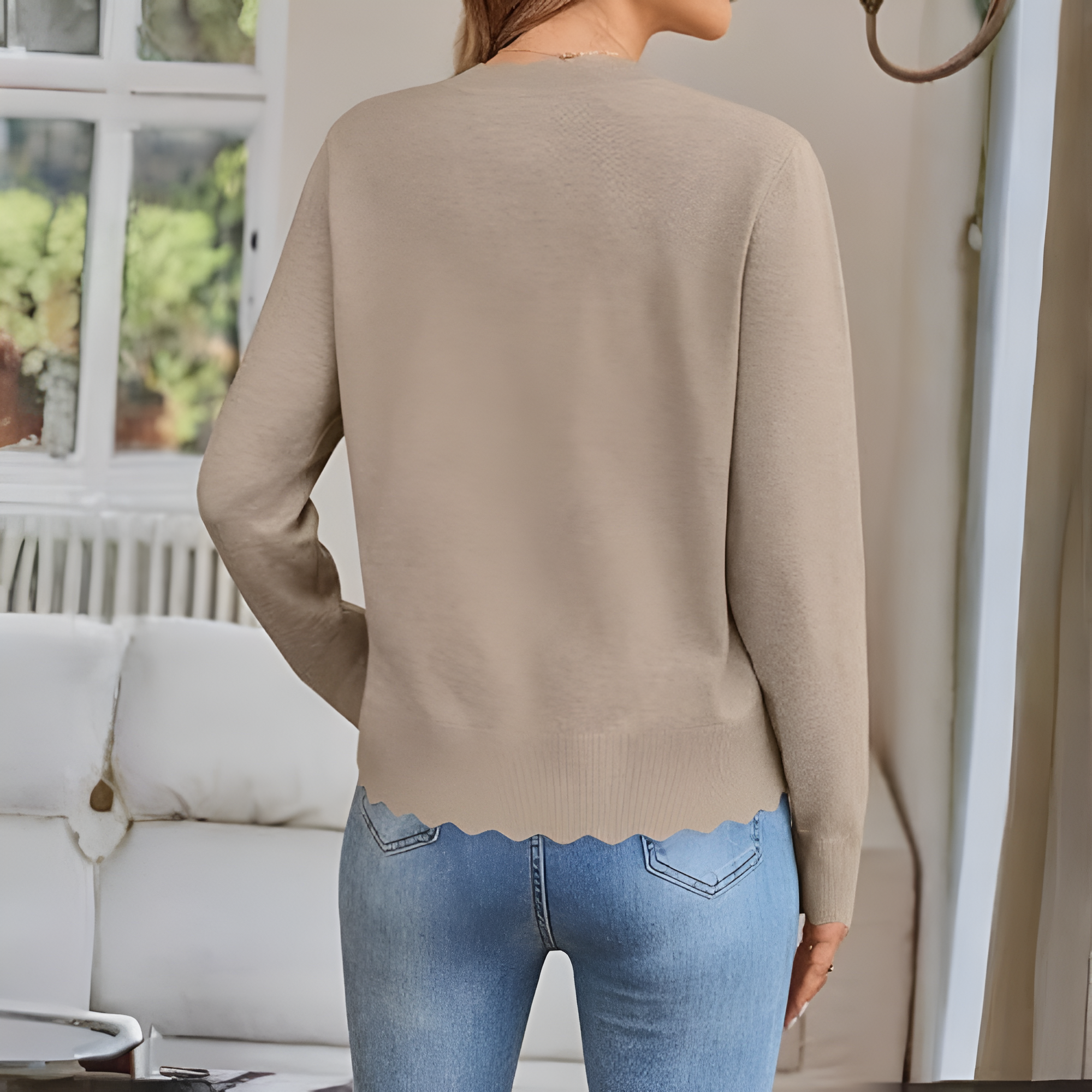 Lightweight Button Down Knit Cardigan With Scallop TrimLightweight Button Down Knit Cardigan With Scallop Trim - Image 9