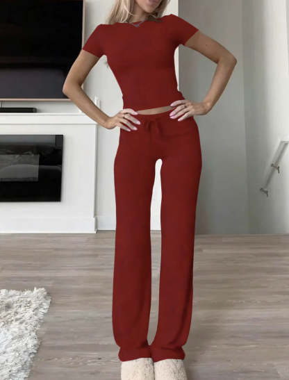 Solid Colored Two Piece Lounge Set With Drawstrings-Cozy Knit Sets
