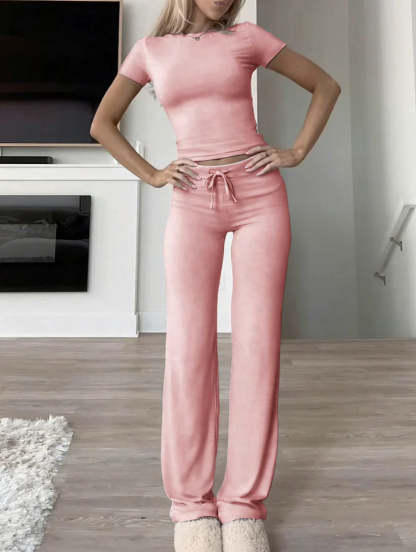 Solid Colored Two Piece Lounge Set With Drawstrings-Cozy Knit Sets