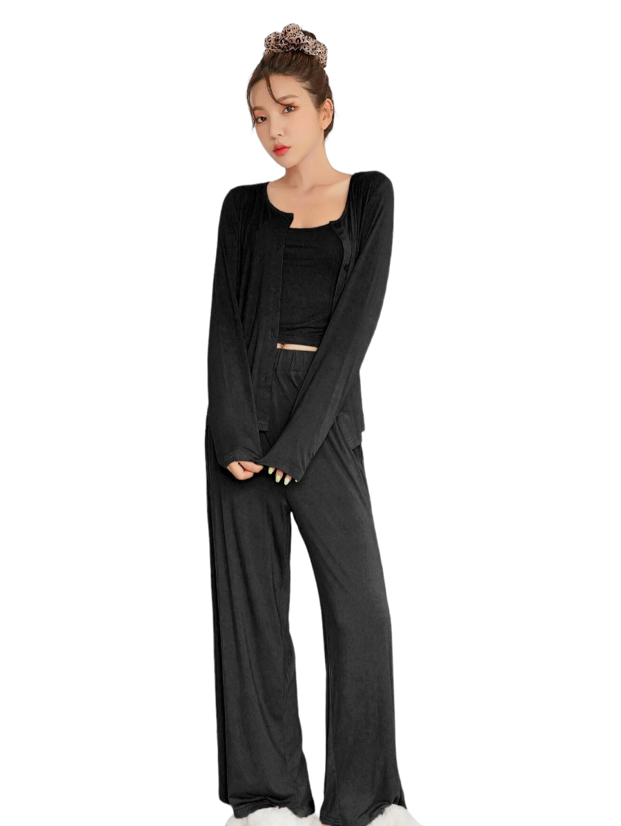 3 Pieces Solid Lounge Set-Cozy Knit Sets