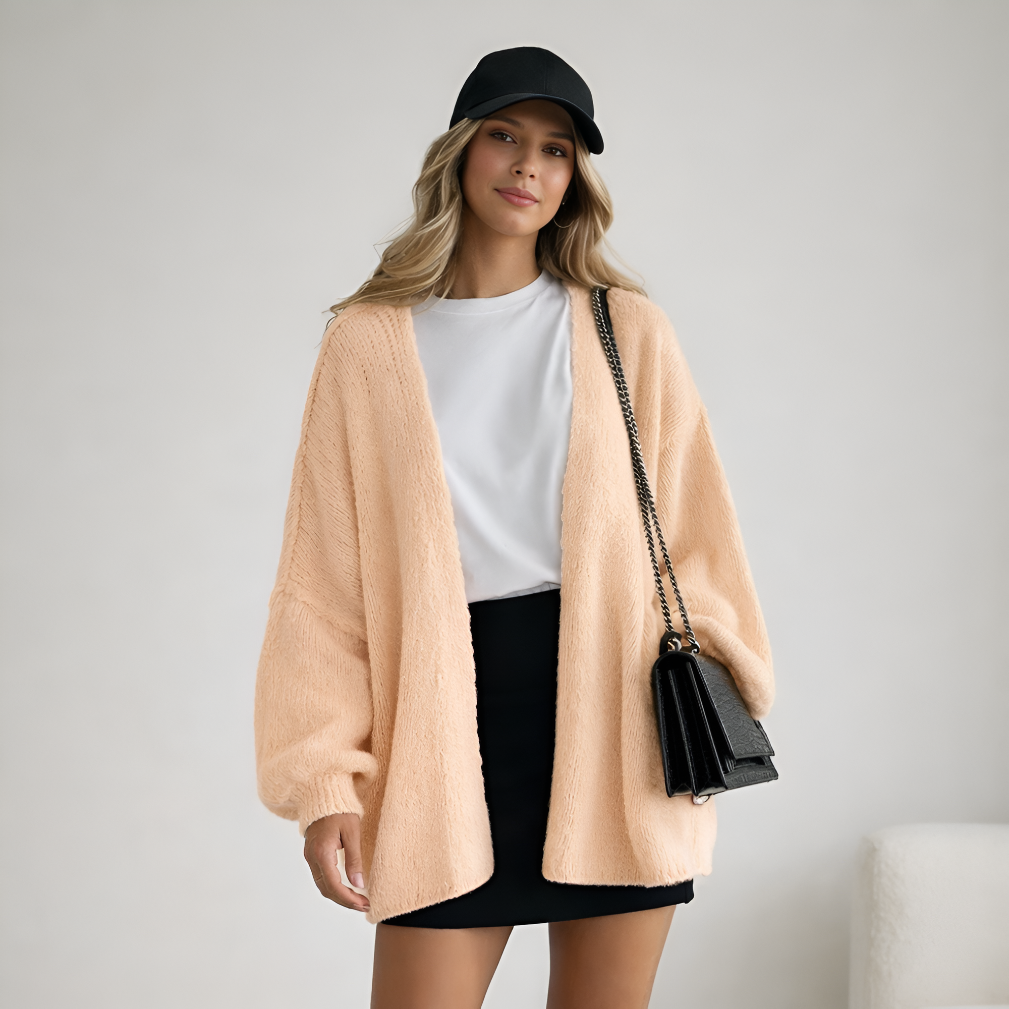 Oversized Open Front Lantern Sleeve Cardigan