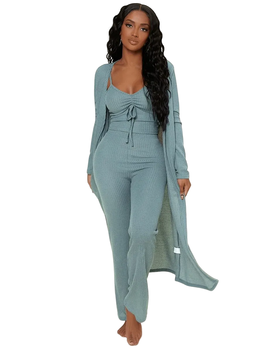Ruched Bust Solid Lounge Set-Cozy Knit Sets