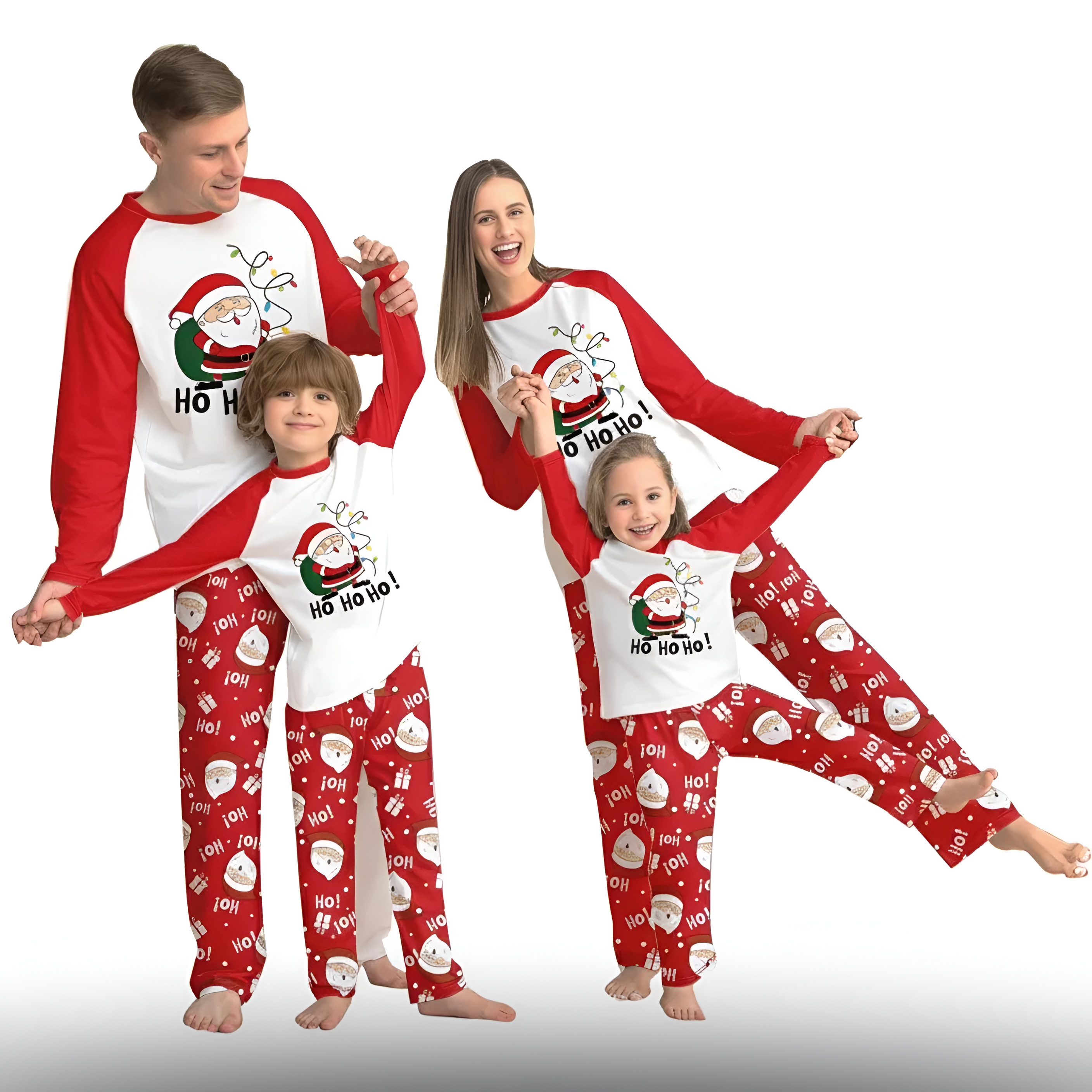 Ho Ho Ho Santa Design Matching Family Christmas Pajamas With Long Sleeve Tops And Loungewear