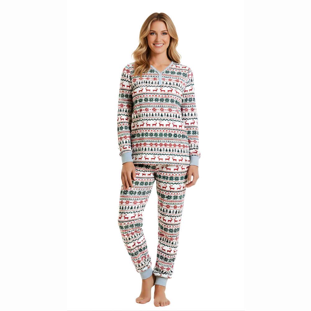 Geometric Reindeer Pattern Family Matching Christmas Pajama Set