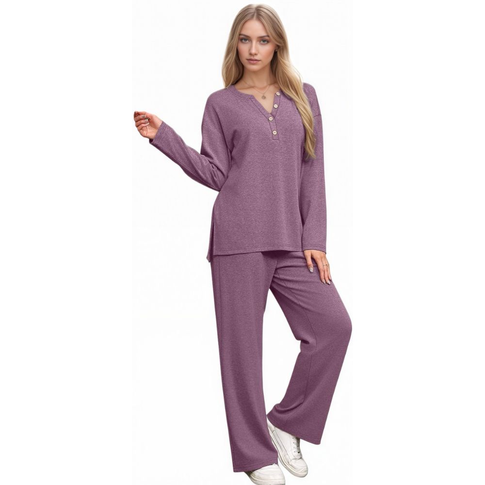 Lounge Sets for Women 2 Piece V Neck Button Matching Sweatsuit Loungewear