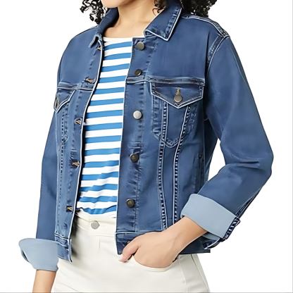 Classic Front Button Denim Jacket With Pockets