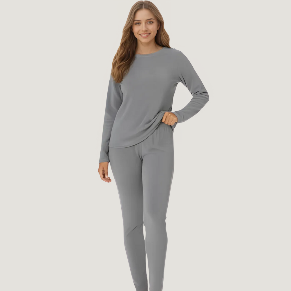Women Fleece Lined Thermal Underwear Set Stretch Long Johns