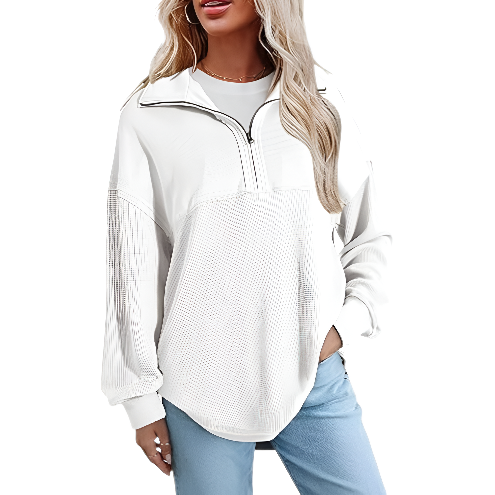 Casual Waffle Knit Half Zip Sweatshirt Pullover With Loose Fit For Women