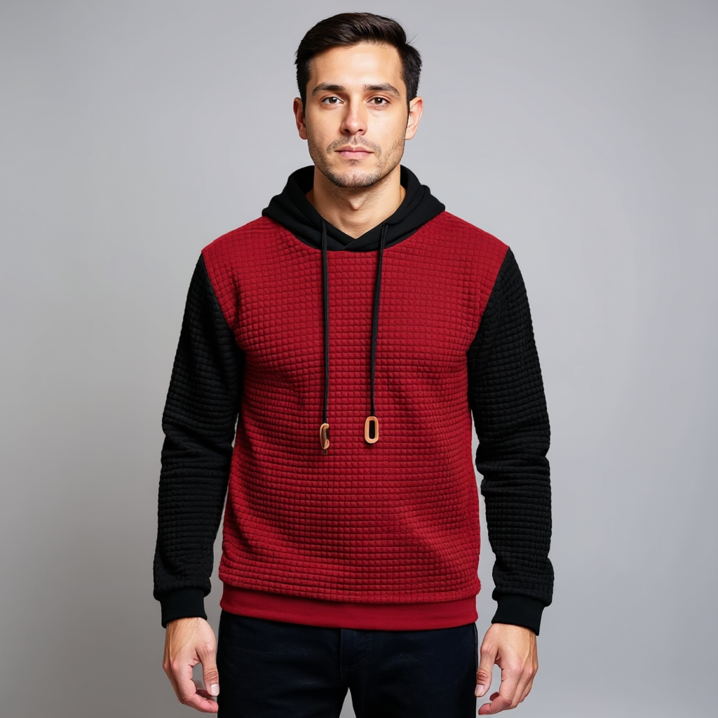 Men Two Tone Waffle Knit Hoodie
