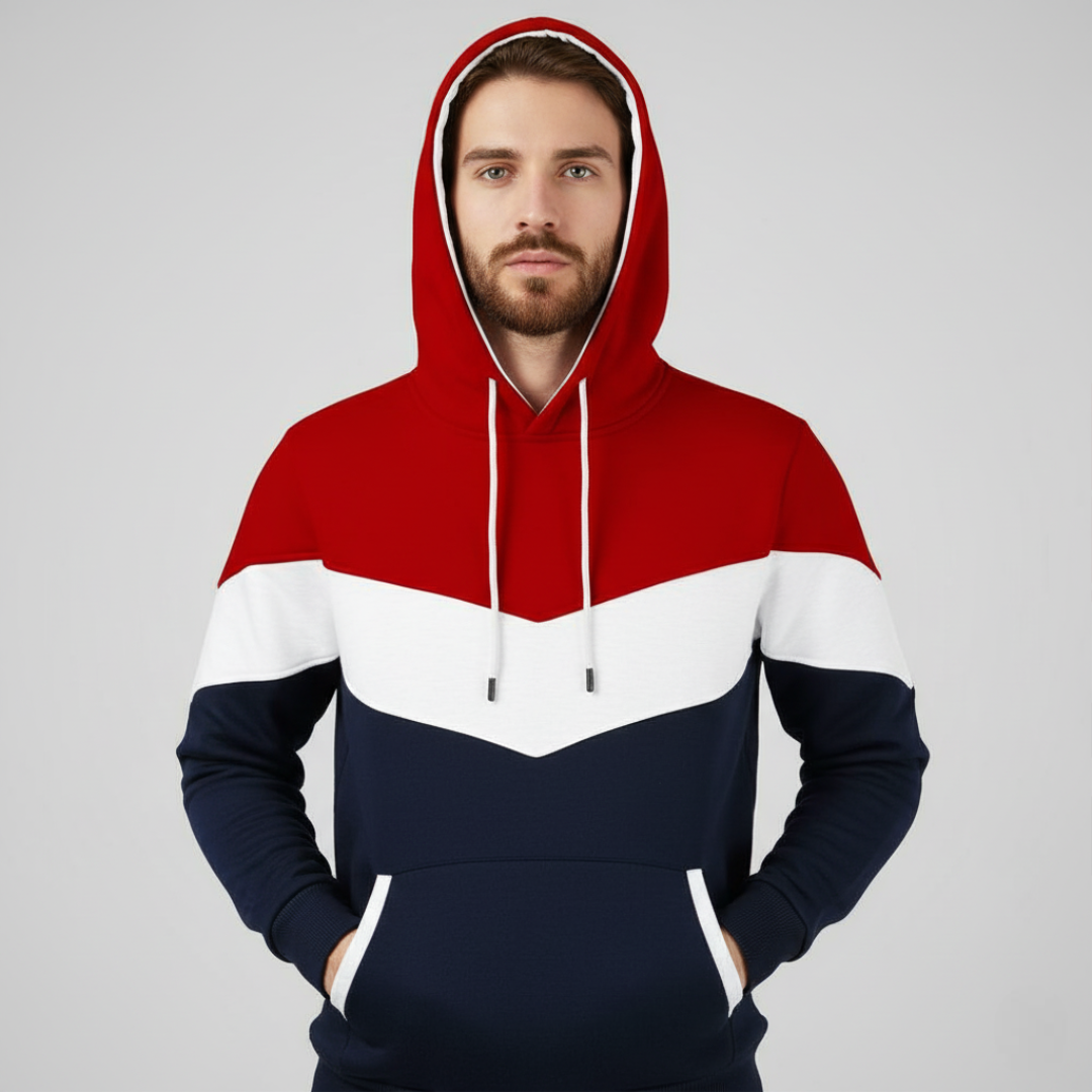 Men Color Block Pullover Fleece Hoodie with Pocket