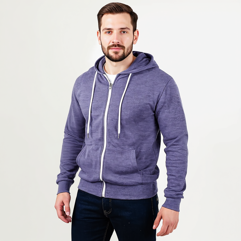 Men Slim Fit Zip Up Hoodie With Lightweight Fabric And Long Sleeves