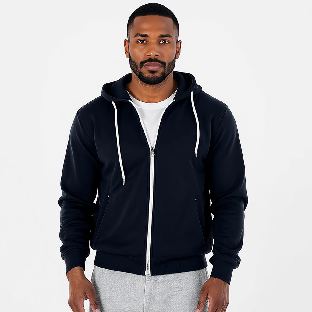 Men Slim Fit Zip Up Hoodie With Lightweight Fabric And Long Sleeves