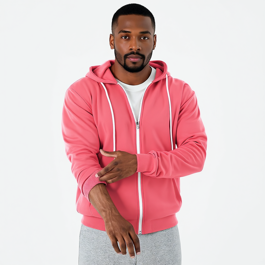 Men Slim Fit Zip Up Hoodie With Lightweight Fabric And Long Sleeves