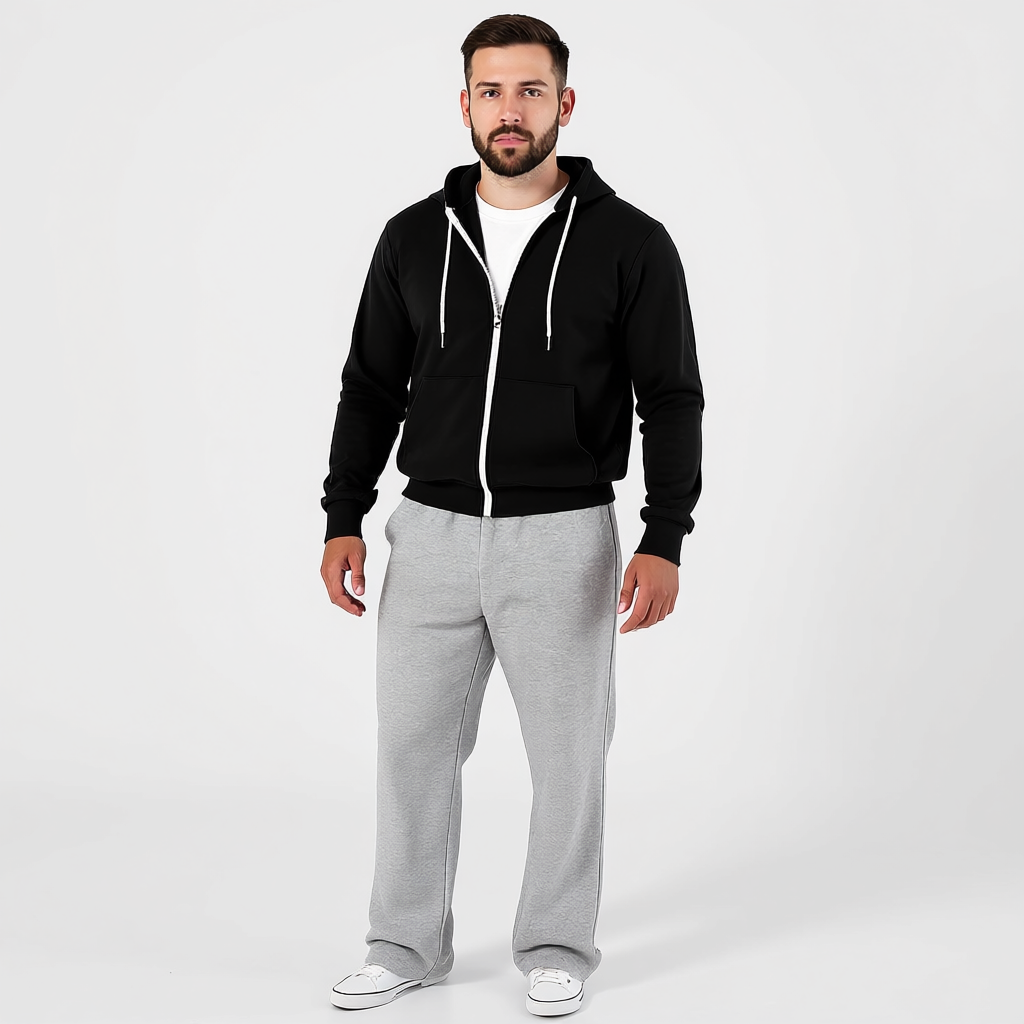 Men Slim Fit Zip Up Hoodie With Lightweight Fabric And Long Sleeves