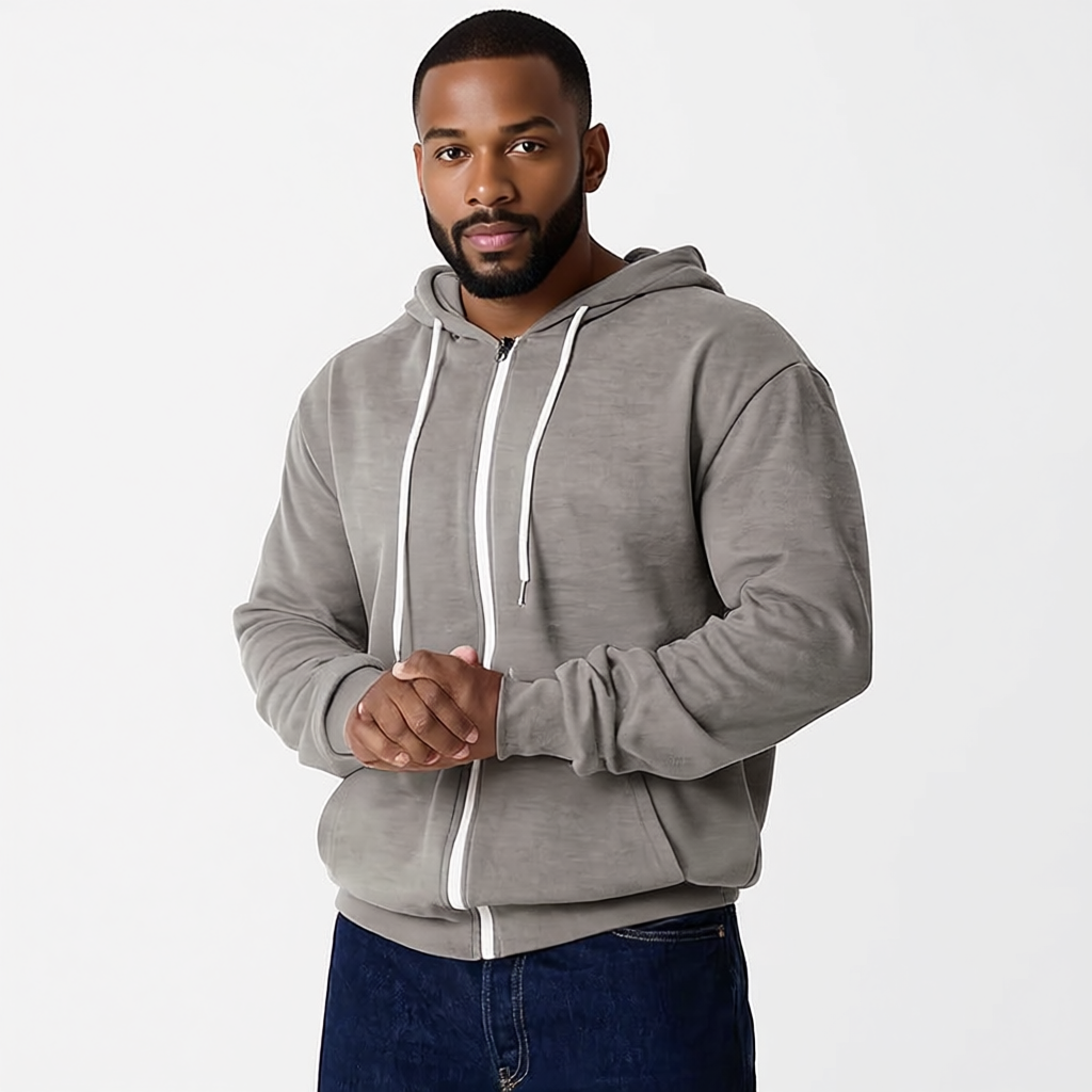Men Slim Fit Zip Up Hoodie With Lightweight Fabric And Long Sleeves