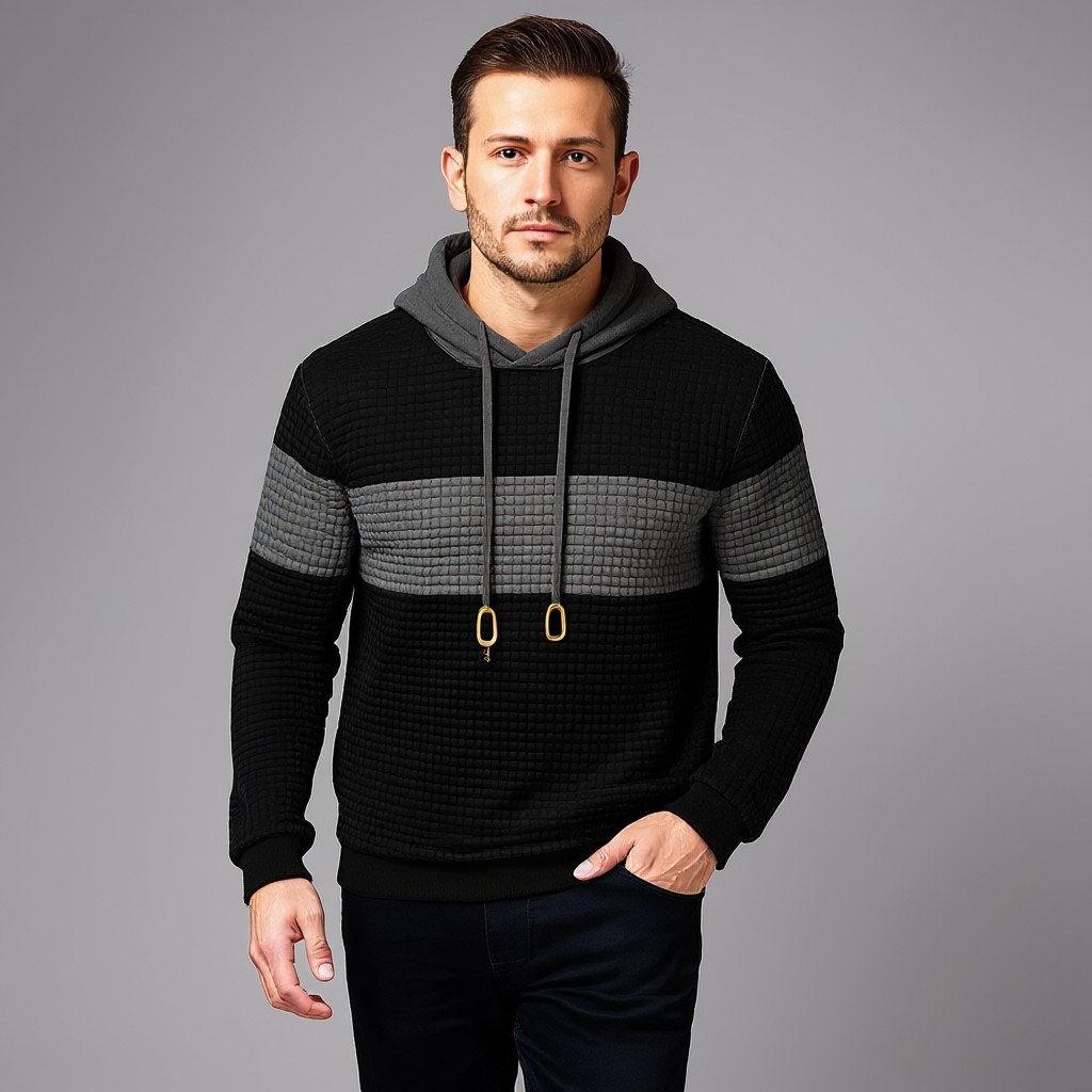 Men Two Tone Waffle Knit Hoodie
