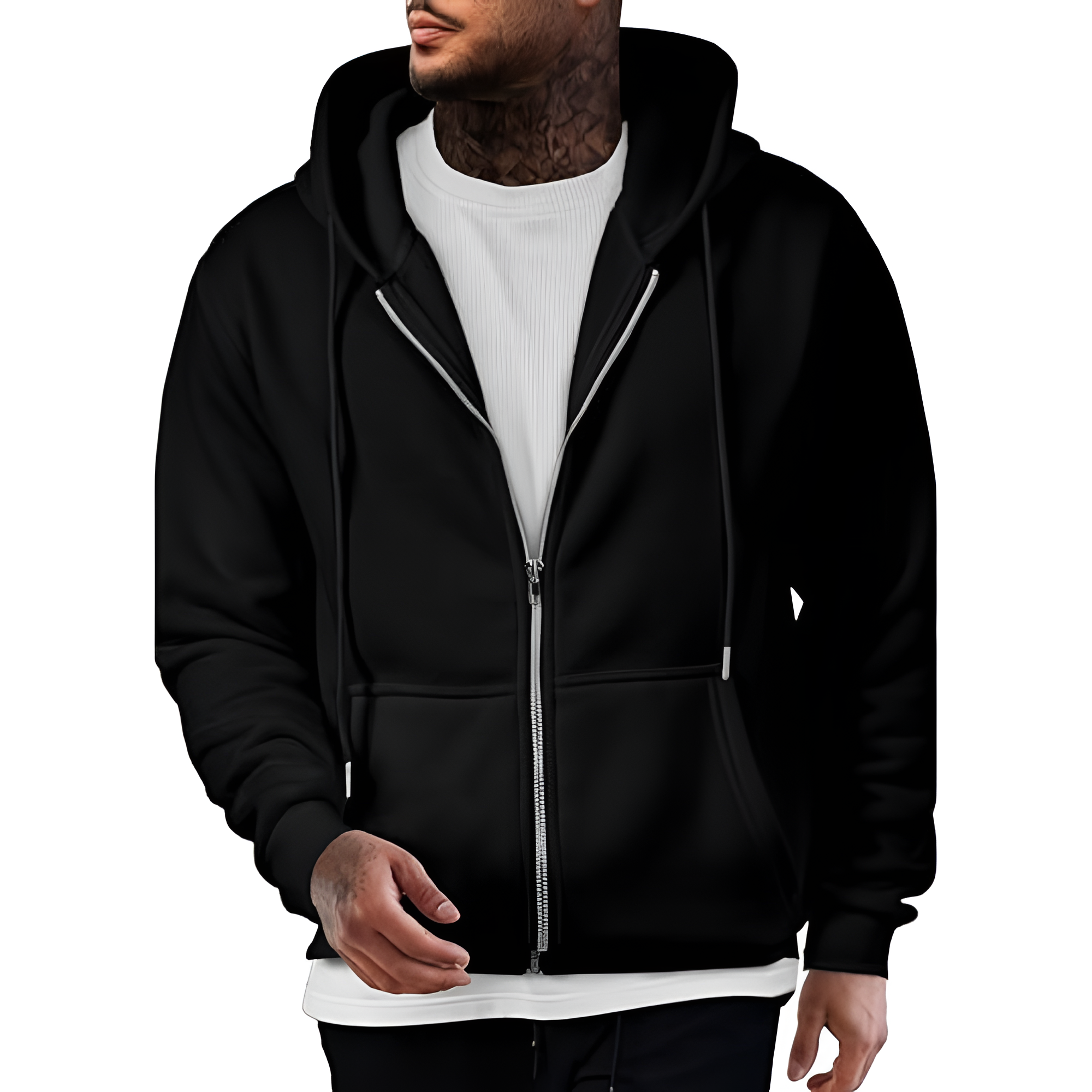 Full Zip Casual Cotton Hooded Fleece Sweatshirt For Men