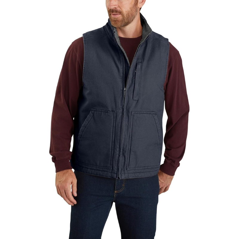 Men's Loose Fit Washed Duck Sherpa-Lined Mock-Neck Vest