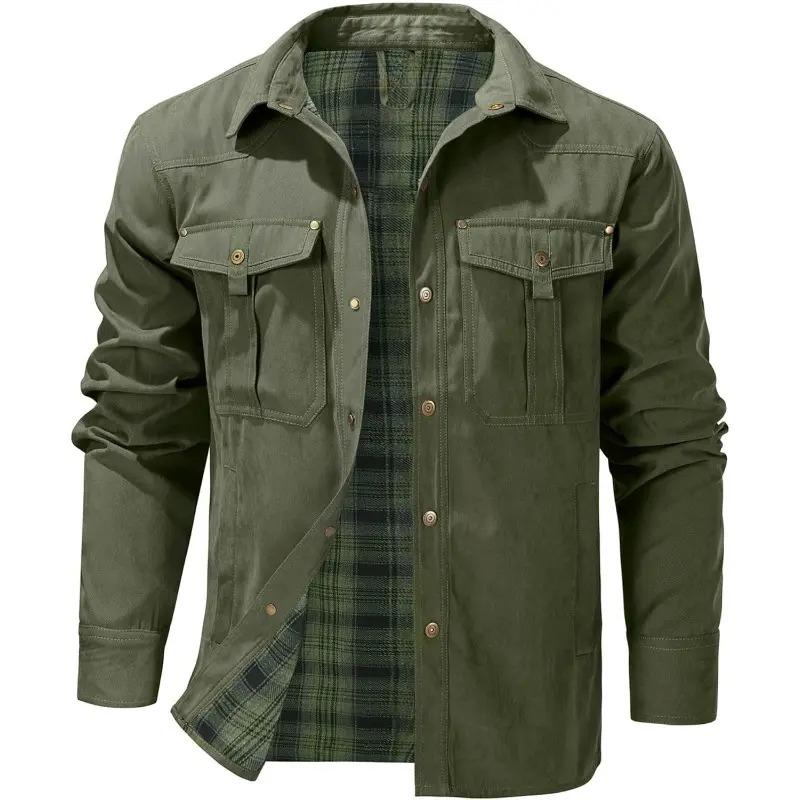 Flannel Lined Shacket Plaid Twill Jacket