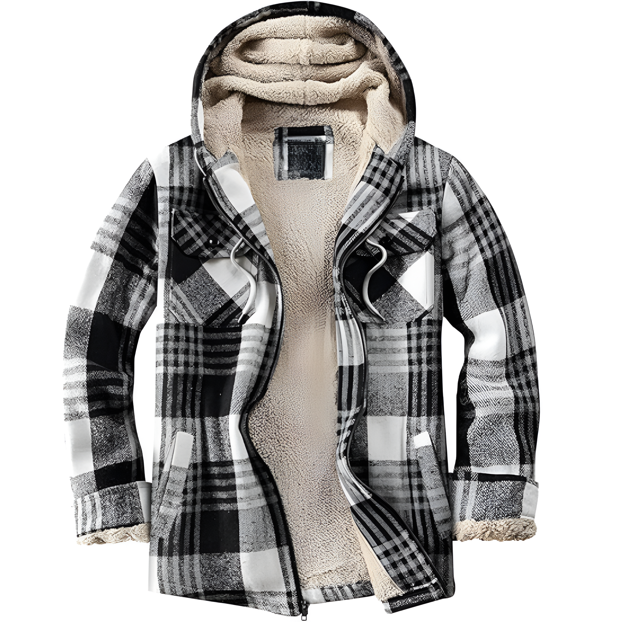 Men's Zip Up Flannel Shirt Jacket Fleece Lined Long Sleeve Plaid Coat Heavyweight Hoodie with Hood