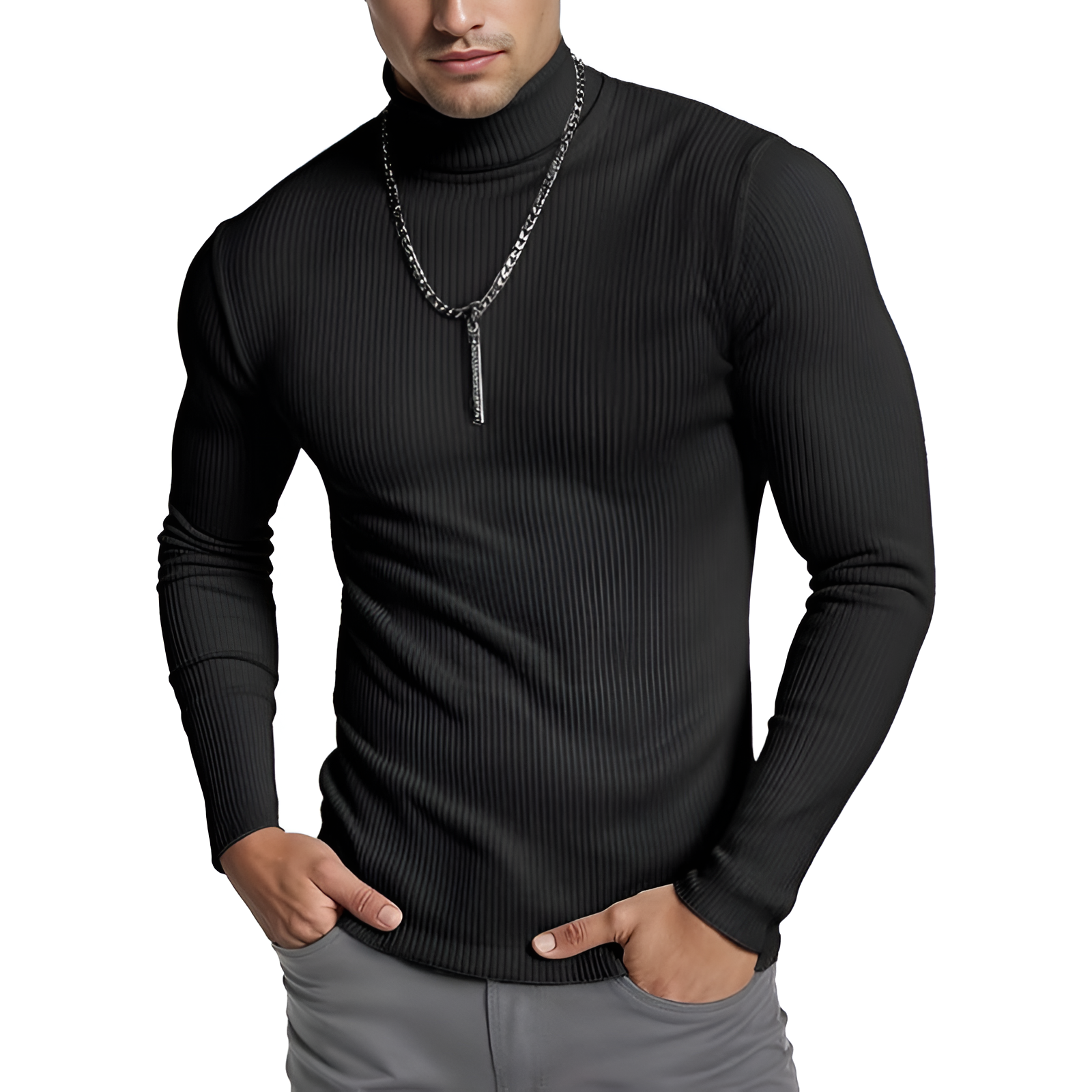 Casual Long Sleeves Ribbed Pullover For Men