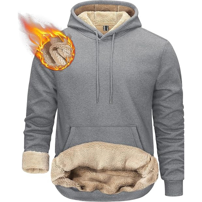 Mens Pullover Hoodie Thick Sherpa Lined Kangaroo Pocket Winter Windproof Warm Fleece Hoodie