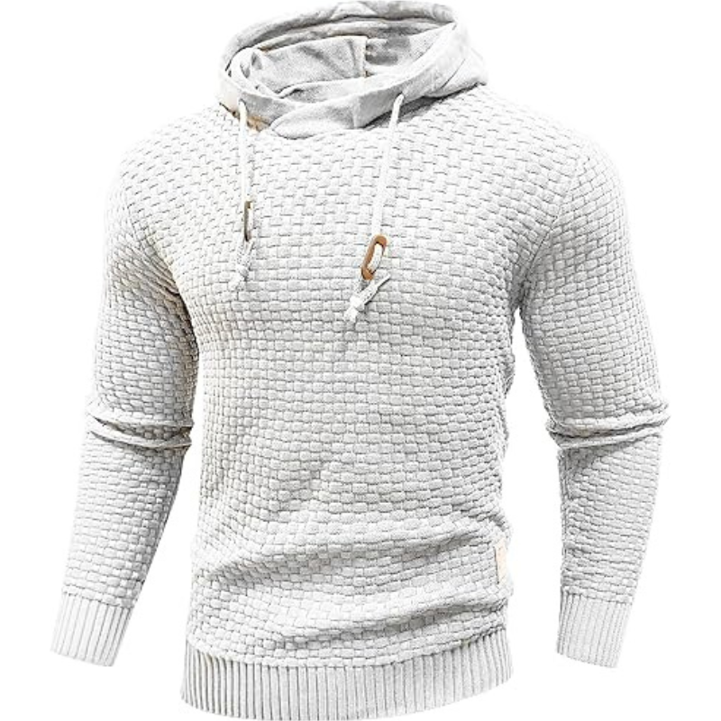 Mens Hooded Sweatshirt Long Sleeve Solid Knitted Hoodie Pullover Sweater